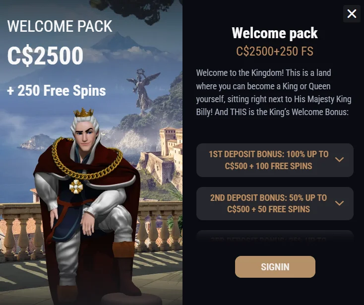 king billy deposit bonus