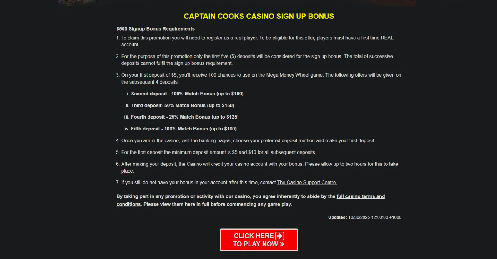 Captain Cooks Sign Up Bonus