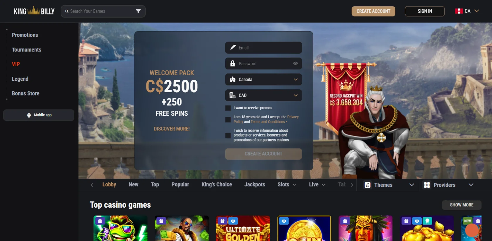 promo code king billy casino