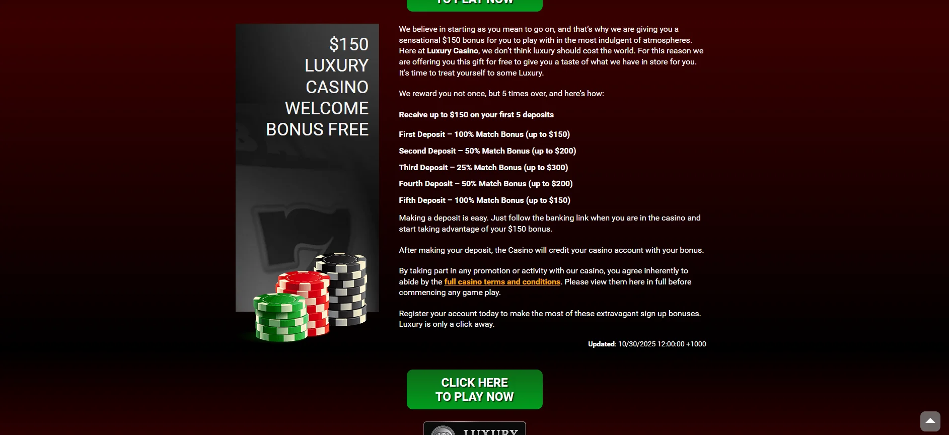 luxury casino 25 free spins promo code no deposit canada