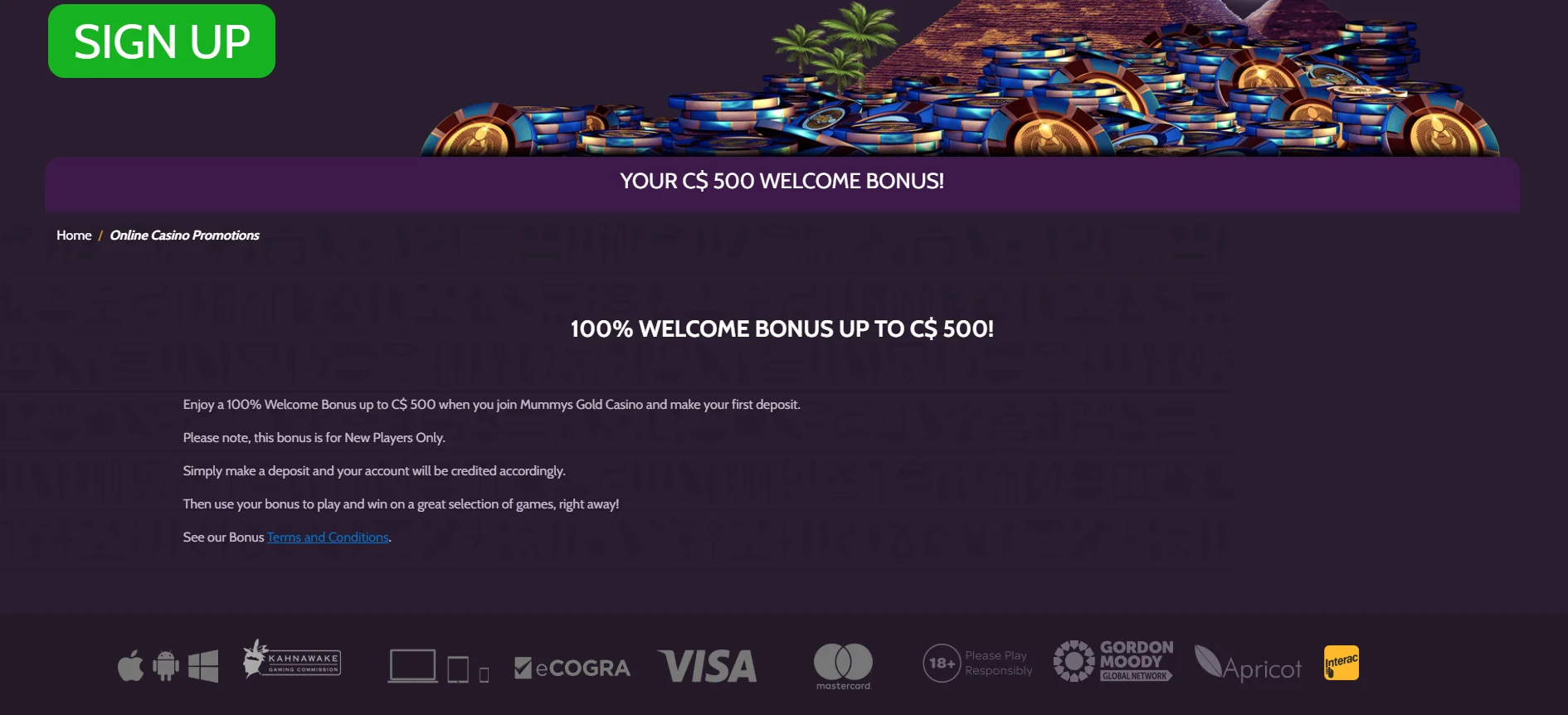 mummys gold no deposit bonus