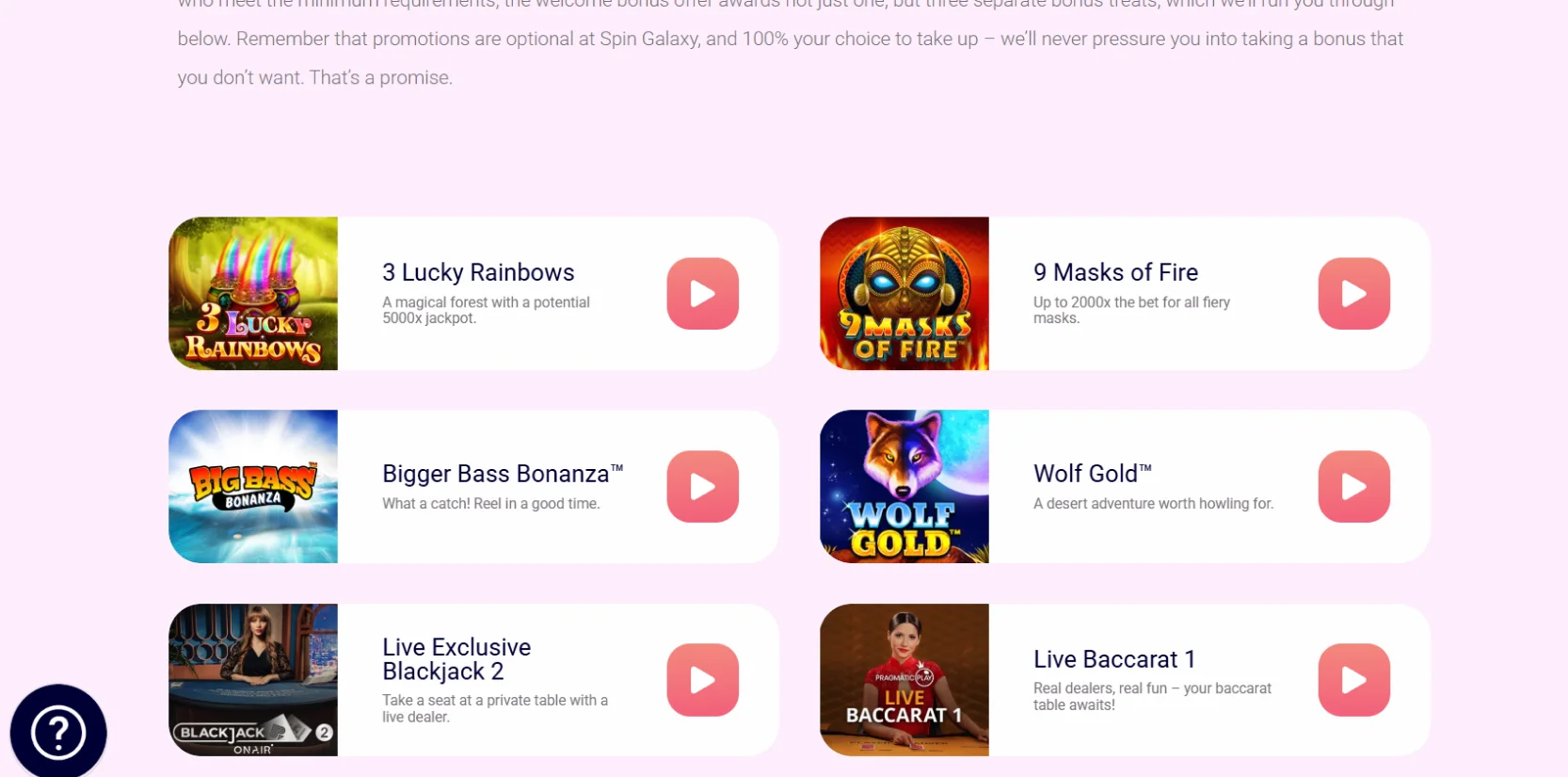 Spin Galaxy Casino Bonuses