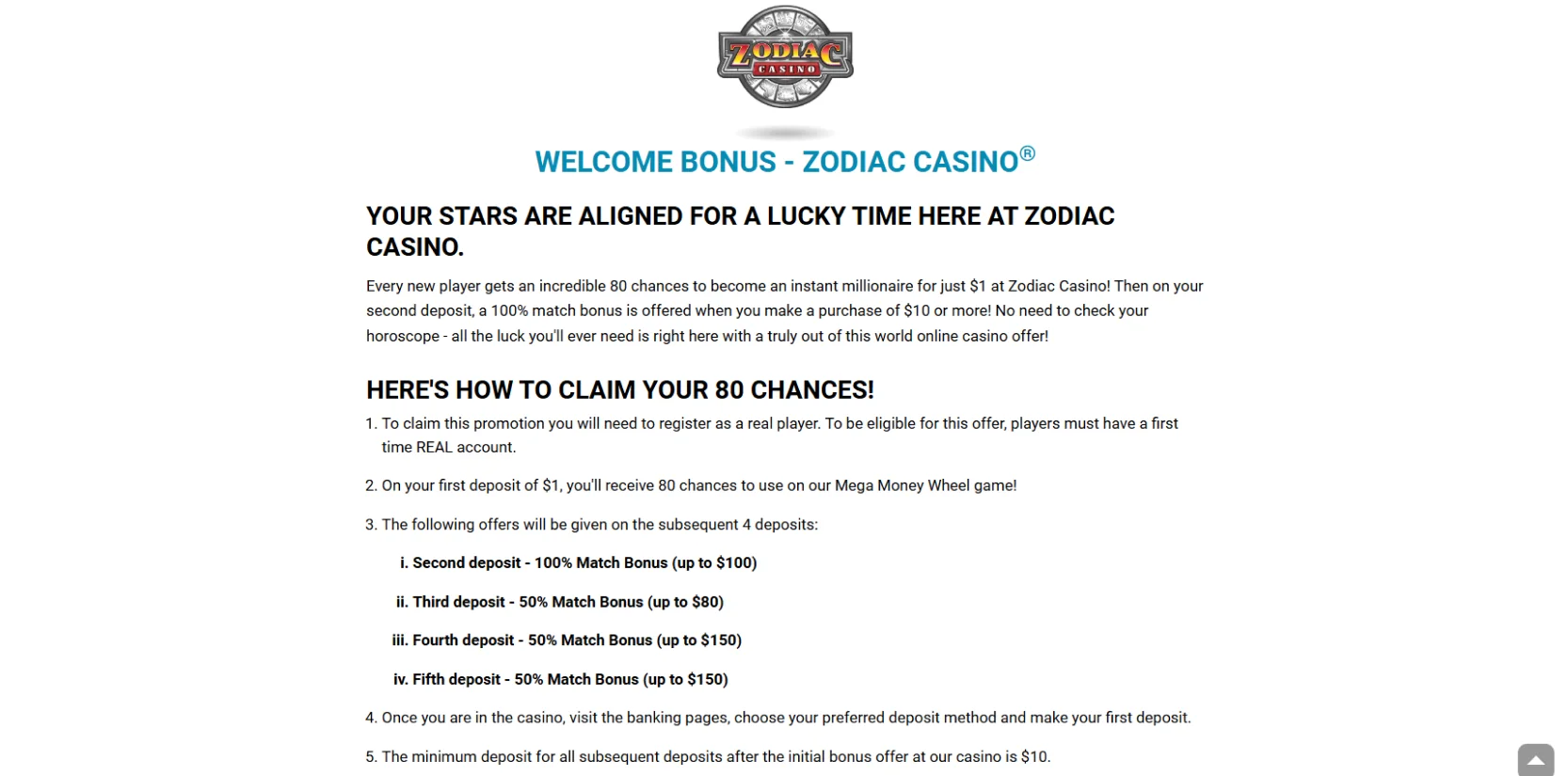 zodiac free spins